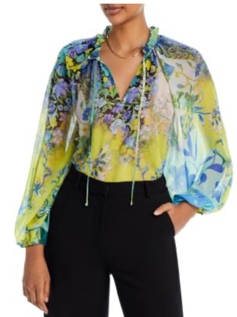 Kobi Halperin Tina Ruffle Floral Tie-Neck Blouse SZ S NWOT